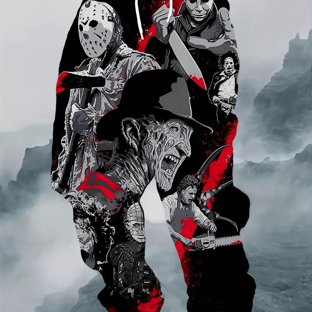 TEMU Herren-Jogginghosen mit 3D-Horrorgrafik - Schnelltrocknend, feuchtigkeitsableitende Polyester-Sweathosen mit , Schwarze Freizeithosen für Laufen, Outdoor-Aktivitäten & Lässige Kleidung