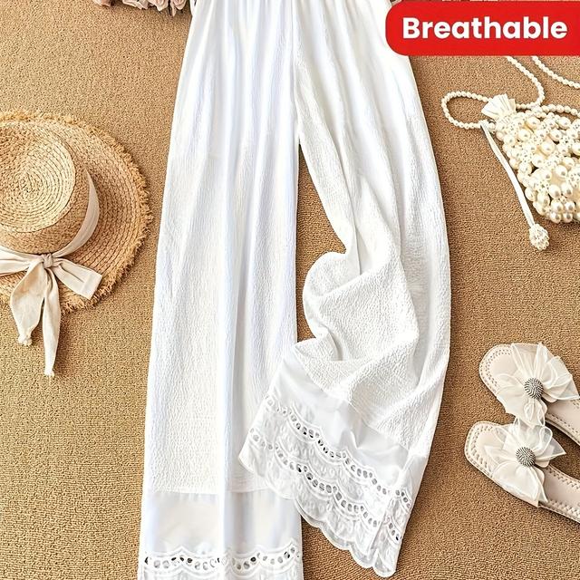 TEMU Tamanho Grande - Calças Respiráveis de Mulher Plus Size com Painéis de e Aberturas Laterais em Corte