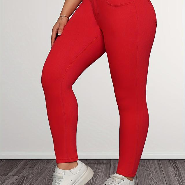 TEMU Plus Size Stylish Red Stretchy Slim-fit Pants