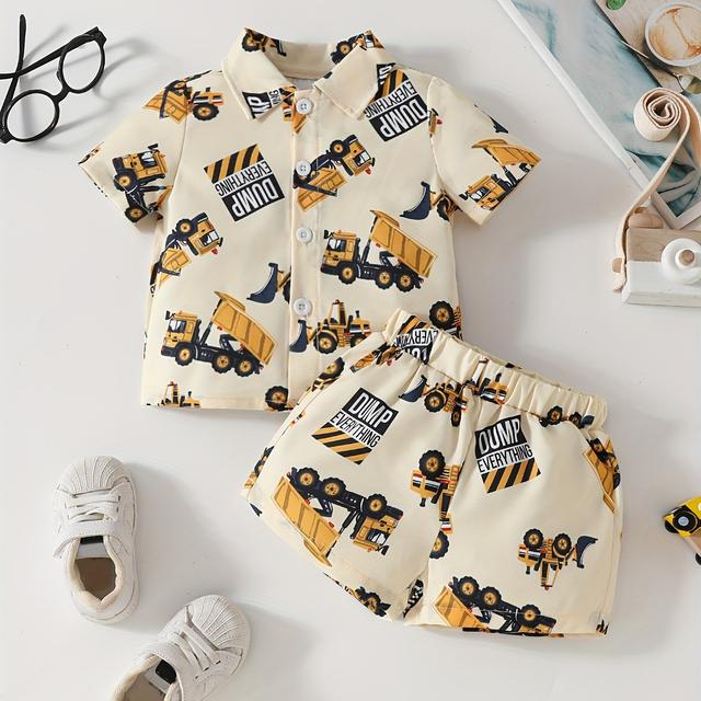 TEMU Ensemble T-shirt et short pour garçons avec motif de voiture imprimé intégral de dessin , ensemble de t-shirt pour bébé nouveau-né pour garçons et filles, tenue d'été pour , pour l'extérieur