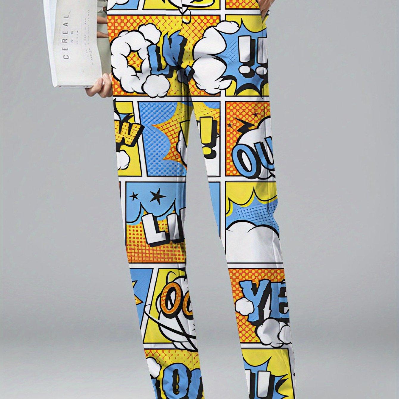 TEMU Pantalones de vestir con estampado patchwork, moda popular, casual, código estándar