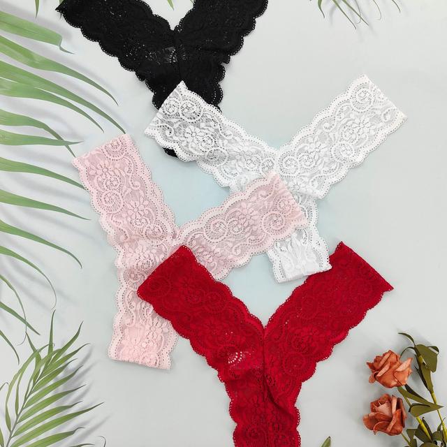 TEMU Conjunto de 4 bragas de encaje de tiro para mujer