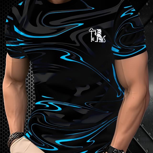 TEMU Camiseta para hombre con cuello 3D, manga corta casual, tejido de poliéster 100%, ajuste regular, cómoda camiseta para hombre, ropa de ocio para verano.