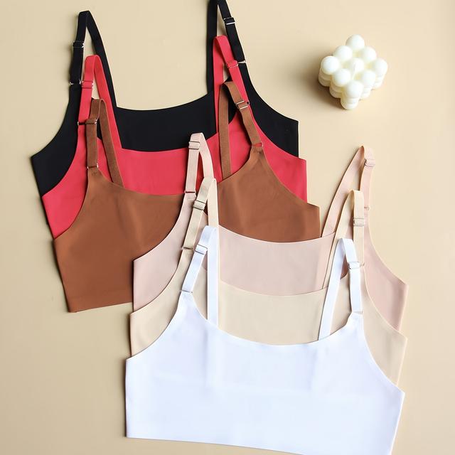 TEMU Conjunto De 6 Sujetadores Lisos Sin Costuras, Sin Relleno Ni Aros, Lencería Y Ropa Interior Para Mujer