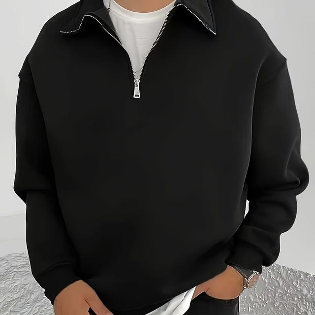 TEMU [ Shui Obm] Men's Autumn And Half-zip Sweatshirt, Fleece-lined And Thickened