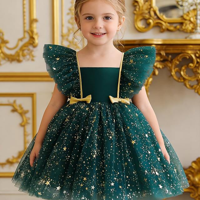 TEMU Girl's Birthday Party Dress, Cute Flutter Sleeve Fluffy Princess Dress For Girls, Holiday Party, Halloween, Christmas Dress