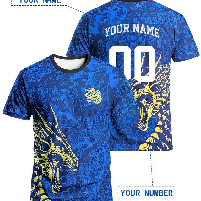 TEMU Camiseta Personalizada de Fútbol para Hombres - y Número a Medida, Secado Rápido, Diseño /Azul - Cuello Redondo Transpirable para Deportes, Gimnasio o Casualidad - Regalo Ideal para Jugadores y