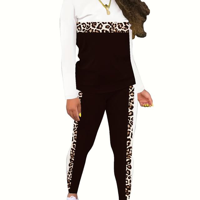 TEMU Leopard Print Spring And Autumn New Women's Casual Two-piece Set