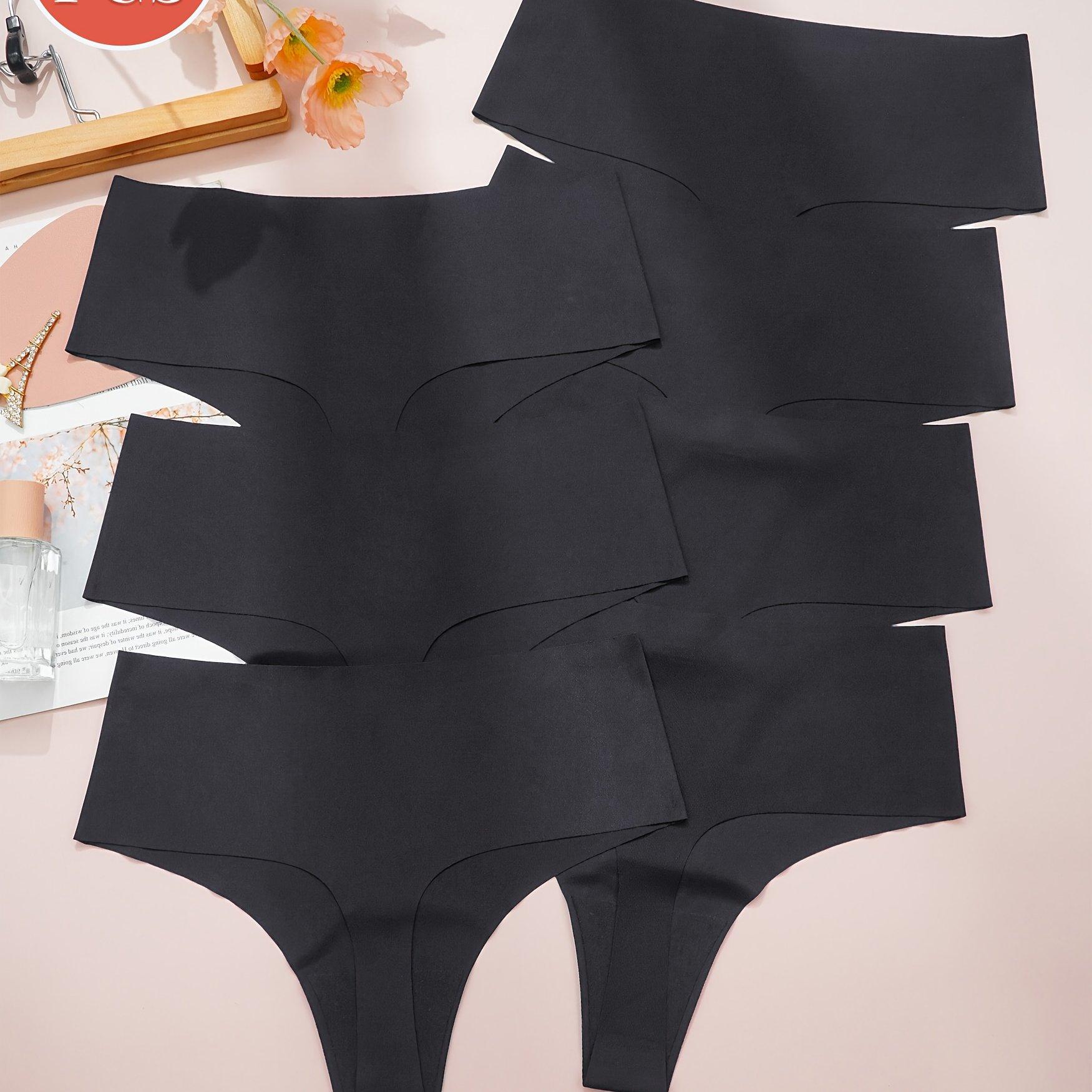 TEMU 7pcs High Waist Women Seamless Thongs, Solid Color T-back Panties Ladies Comfy Intimates Knickers Everyday Wear, Women's Underwear And Lingerie
