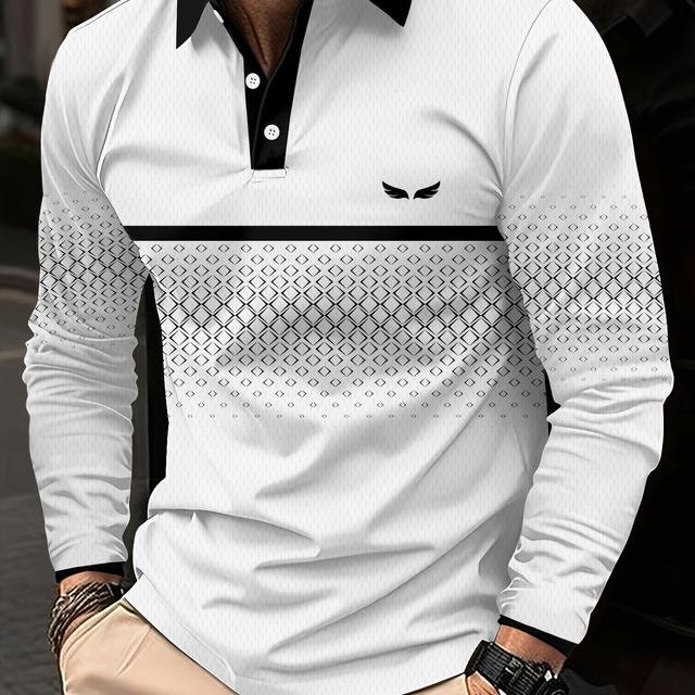 TEMU Men's Long-sleeved Shirt With 3d Printed Pattern For Casual Use, Featuring A Striped Design With Seagull Pattern, Sporty Style, Men's Long-sleeved Shirt