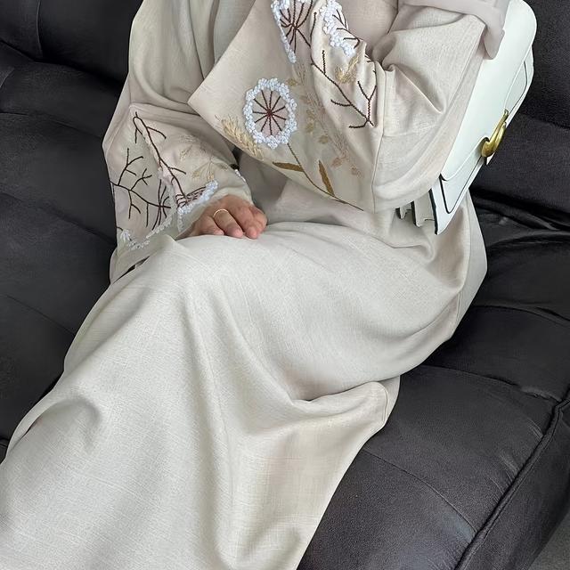 TEMU New Long Robe Middle Eastern Fashion Embroidery Elegant Long Dress Batwing Dress