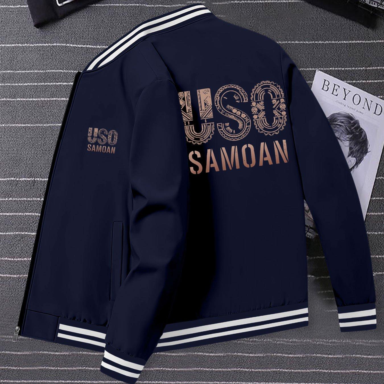 TEMU Men's Fashion Sport Jacket With Uso Samoan Pattern, Comfortable Fabric, Zippered Front, Regular Fit, Autumn/winter Casual Ribbed Jacket