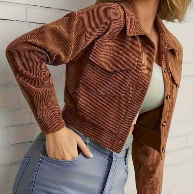 TEMU Flap Pocket Drop Shoulder Corduroy Jacket