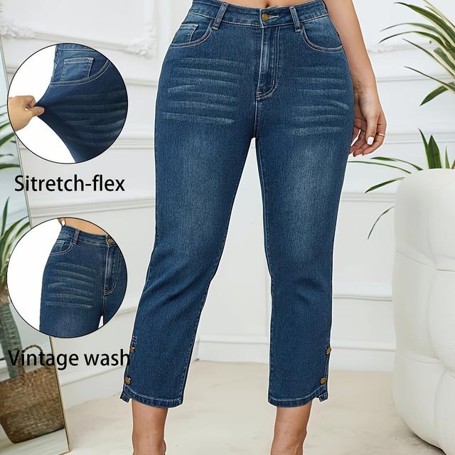 TEMU Nouveau pantalon court en jean décontracté à taille haute, coupe slim, de couleurs, taille mi-haute, extensible et rétro pour femmes, printemps et été 228082