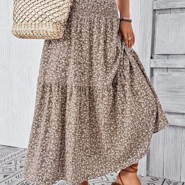 TEMU Plus Size - Plus Size - Plus-size Women's Midi Skirt With A Gathered Waist, Side Pockets, And Floral Pattern, Perfect For Casual And Work Wear