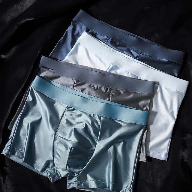 TEMU 12개입 남성용 아이스 슬리키 섬유 박서 브리프 - 초경량 통기성 중간 스트레치 캐주얼 착용용, 편안한 디자인, 매끄러운 원단, 4가지 색상