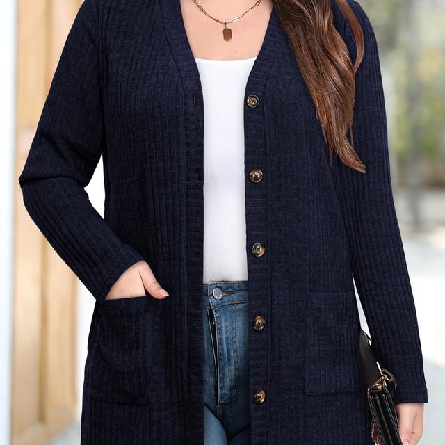TEMU Plus Size, Dames Plus Maat Elegante Jas met Zakken en Enkele Rij Knopen