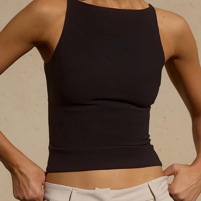 TEMU Women's -shoulder Knit Tank Top - Casual, Short Sleeve, Strapless, Spring/summer/fall Fashion, Sleeveless Top||knit Construction