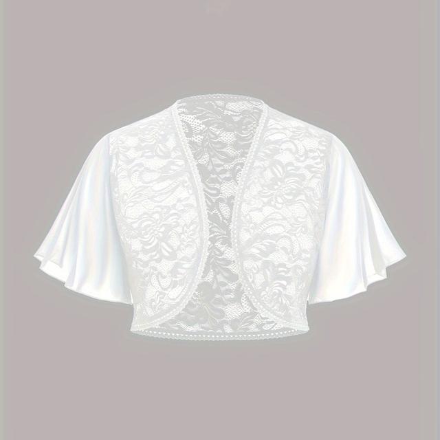 TEMU Plus Size, European And Women's Spring-summer New Arrival Chiffon Sleeve Contrast Lace Bolero Shoulder Top Oversized Cardigan