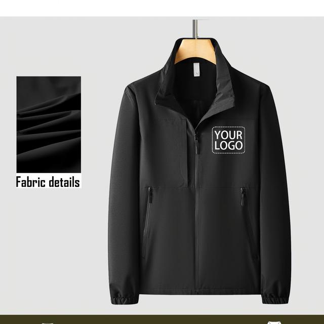 TEMU Chaqueta Impermeable para Hombre con Logo Personalizado y Cremallera Frontal - Abrigo de Poliéster Duradero Ideal para , Negocios y Uso Diario - Ropa Exterior Impermeable Lavable a Máquina