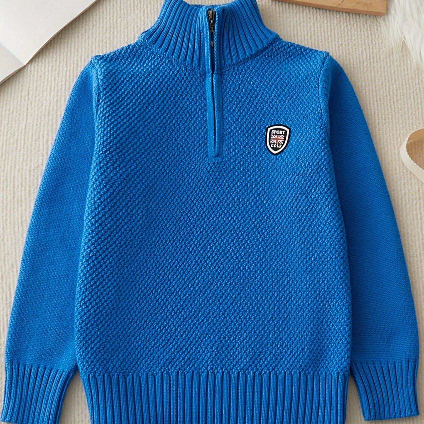 TEMU Jungen Halbrollkragen-Halboffen-Baumwollpullover mit Reißverschluss, modischer Casual-Sweater