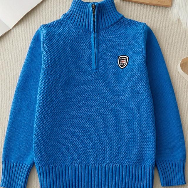 TEMU Jungen Halbrollkragen-Halboffen-Baumwollpullover mit Reißverschluss, modischer Casual-Sweater