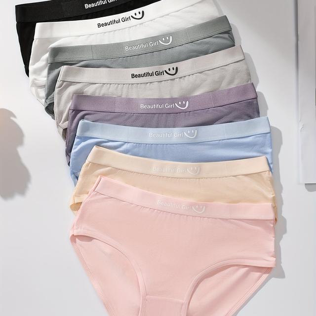 TEMU 8pcs Cute ' Briefs With English Letter Prints - Soft Viscose, Mid Rise, No Belt, Underwear For Girls (black, White, Light Blue, Pink, Purple, Light Green, Beige), Cute Underwear