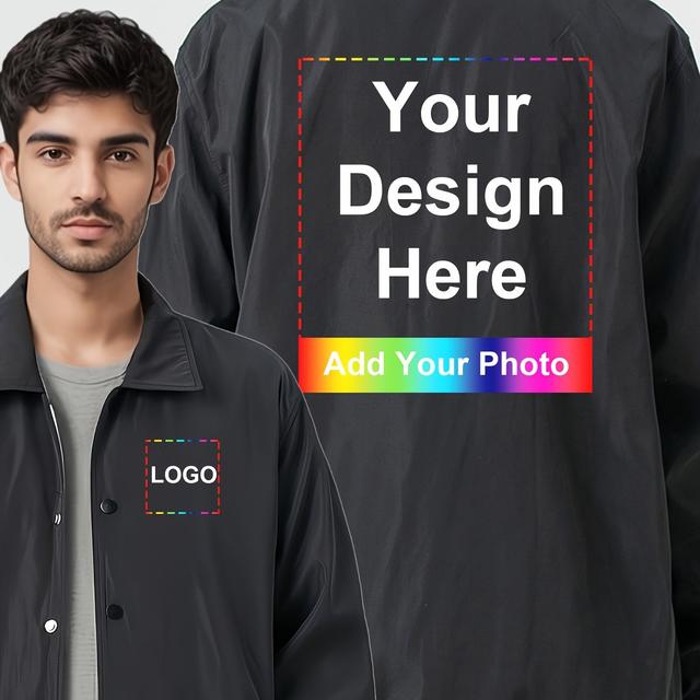 TEMU Veste à Col pour Homme Personnalisable - Personnalisez avec votre Photo ou Logo sur la Poitrine Gauche & le Dos, Polyester Durable, Lavable en Machine