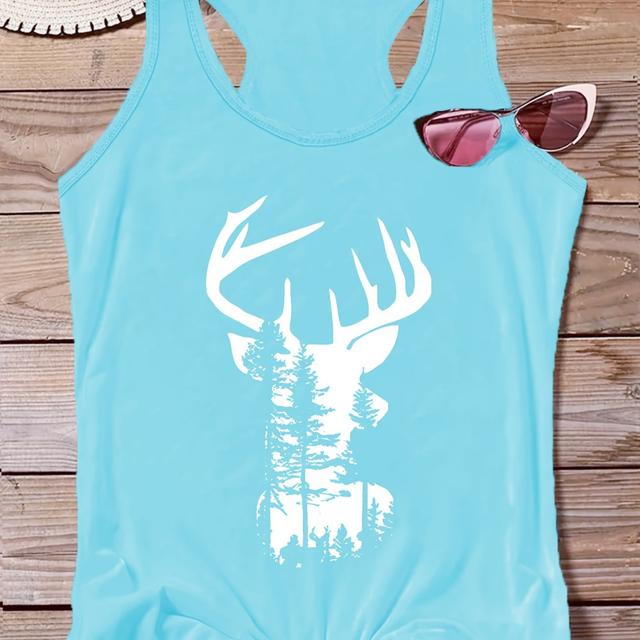 TEMU Women's Sporty Round Neck Christmas Graphic Tank Top - Black With & Pine , Lightweight Summer Sleeveless Shirt, Machine Washable Casual Holiday Top, Festive Attire, Nontransparent Material