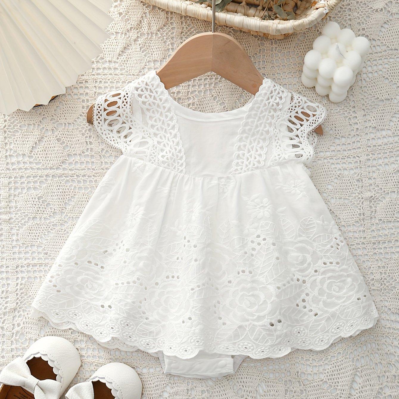 TEMU A White Lace Bodysuit For Newborn Girls, Featuring A Sleeveless Design, Suitable For Weddings, Flower Girls, And First Birthday Celebrations