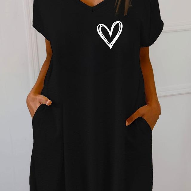 TEMU Heart Ladies' Printed Casual Pocket T-shirt Dress