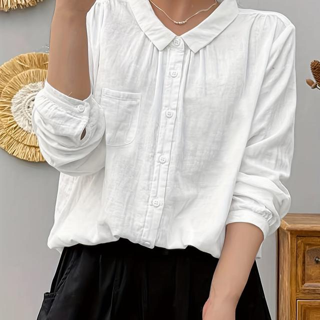 TEMU Solid Color Loose Cardigan With Front Buttons And Long Sleeves