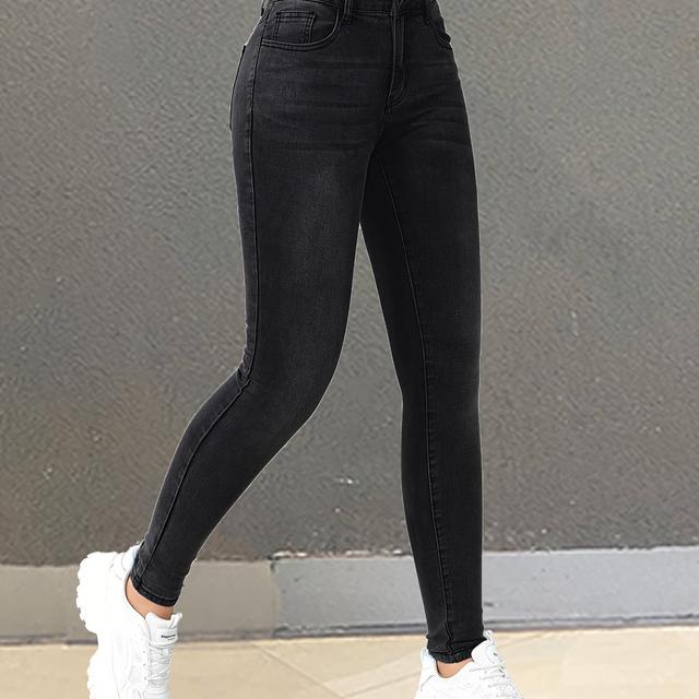 TEMU Solid Color Long Women's Denim Pants