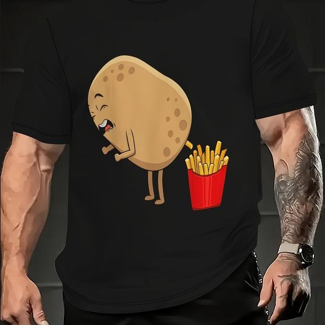 TEMU 1pc Funny Design Polyester T-shirt, Cartoon Potato Lover Casual Crew Neck Tee, Summer Comfortable Short Sleeve Top With Stretch - 95% Polyester 5% Spandex, Plus Size