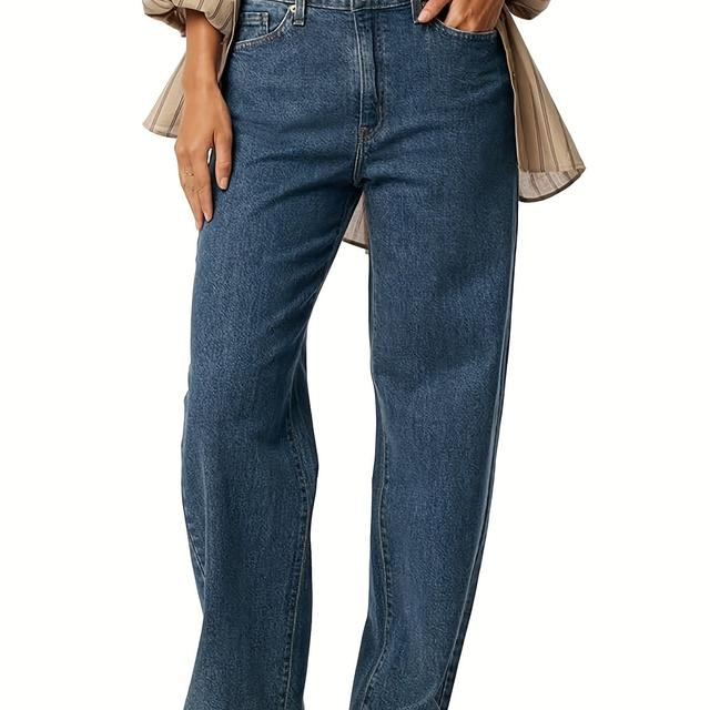 TEMU Damen-Jeans in Übergröße mit hohem Stretchanteil geradem Bein, gewaschener Denim, für Freizeitausflüge, bequeme Passform, für alle Jahreszeiten geeignet, Stretch-Stoff, Damen-Jeans in Übergröße