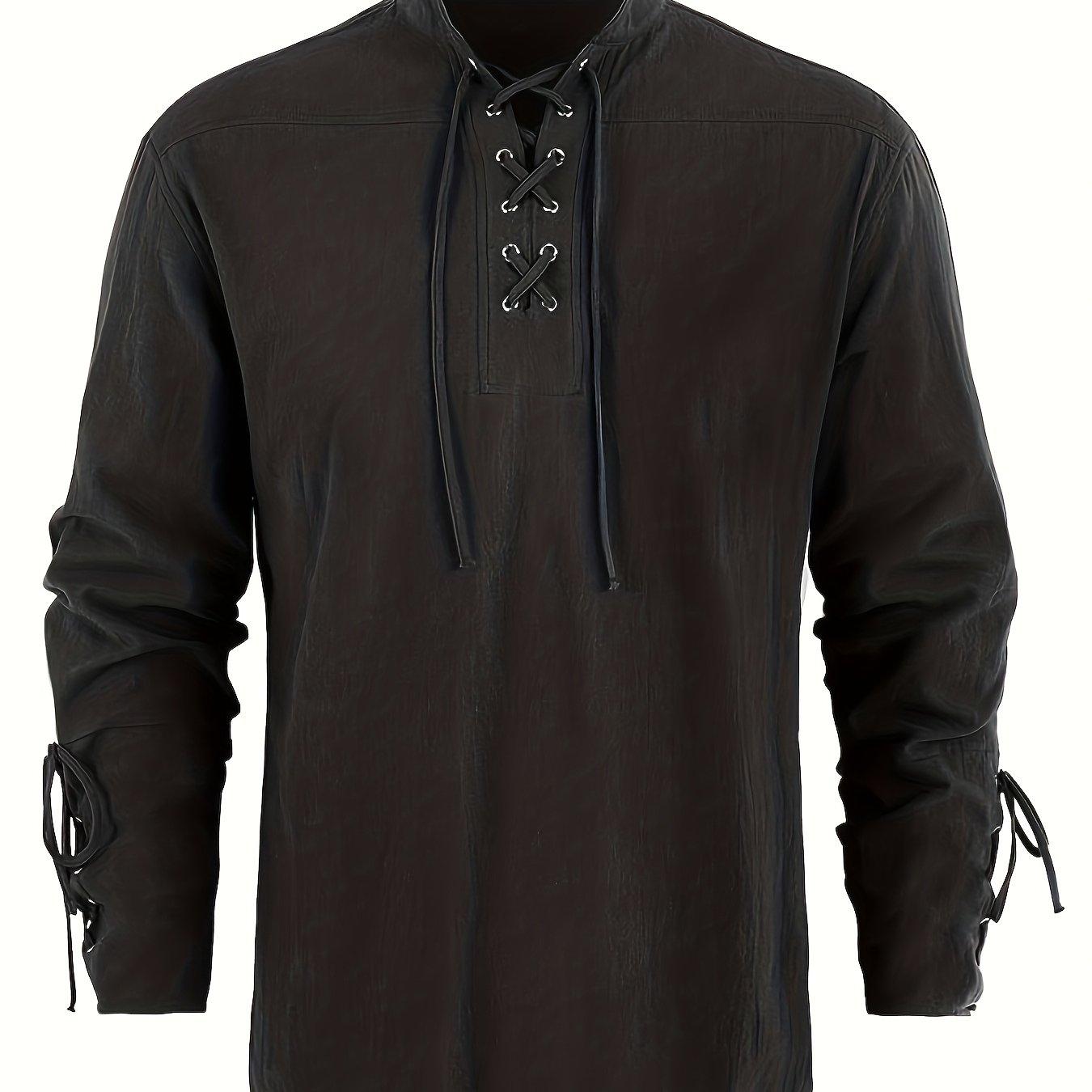 TEMU Men's Long-sleeve Medieval Pirate Shirt With A Steampunk Retro Design, Perfect For Renaissance Fairs, Viking Themes, Mercenary Costumes, And Halloween, Featuring Scottish Style