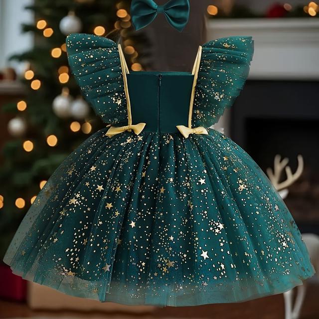 TEMU Vestido de de para Niñas con Volantes Adorables, Falda Princesa de Tul con Estrellas para Fiestas de Vacaciones, Halloween y Navidad