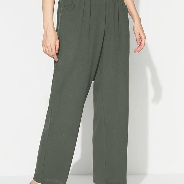 TEMU Einfarbige Hose mit geradem Bein und schrägen , lässige und vielseitige konische Hose mit hoher Taille für den für Frühling und Sommer, Damenbekleidung