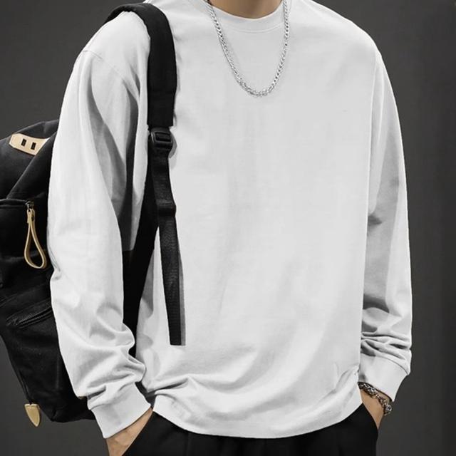 TEMU تيشيرت رجالي برقبة دائرية وأكمام طويلة من Qianjin Niu & لربيع 2024، تيشيرت فضفاض بقصة واسعة ومقاس كبير بأسلوب ملابس الشارع، طبقة أساسية لسويت شيرت / للرجال