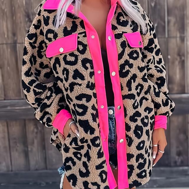 TEMU Leopard Print Tweed Casual Jacket