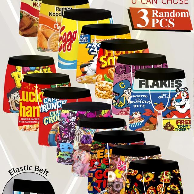 TEMU Random 3-pack Game Controller Game Keyboard Cartoon Men's Underwear Knitted Elastic Fashion Underwear Comfortable Breathable Men's Underwear, A Great Gift For Him