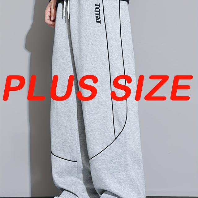 TEMU بنطلون رجالي كاجوال بمقاس كبير مع تنسيق متدلي، بنطلون رياضي مخطط بأرجل مستقيمة نحيفة عصري لفصل ، مقاس كبير