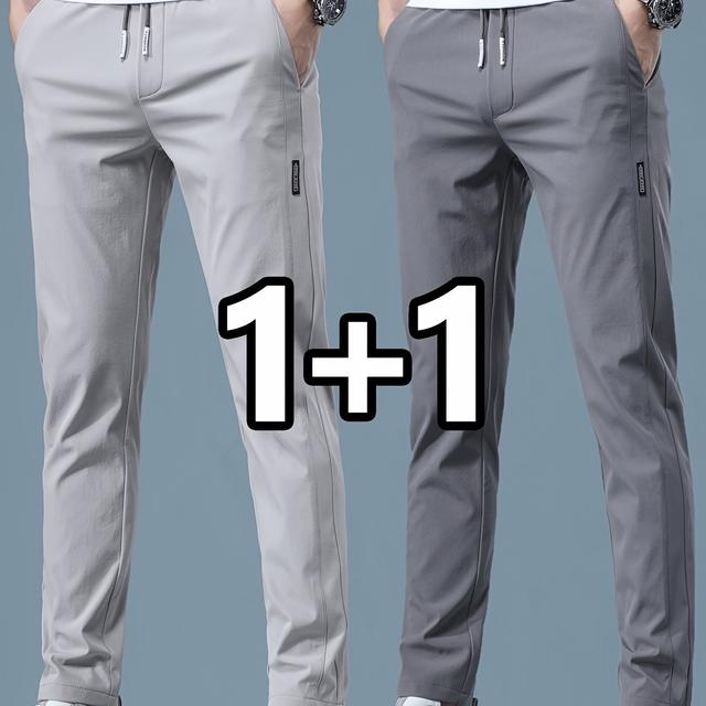 TEMU ชุดกางเกงผู้ชายสไตล์ธุรกิจสบายๆ สองชิ้น, ผ้าขนหน้าผสมผสาน, ขาตรง, ความยาวปกติ, มีกระเป๋า, เหมาะสำหรับทุกฤดูกาล - Geng Yuan Shi 2025 นิวคอลเลคชั่น