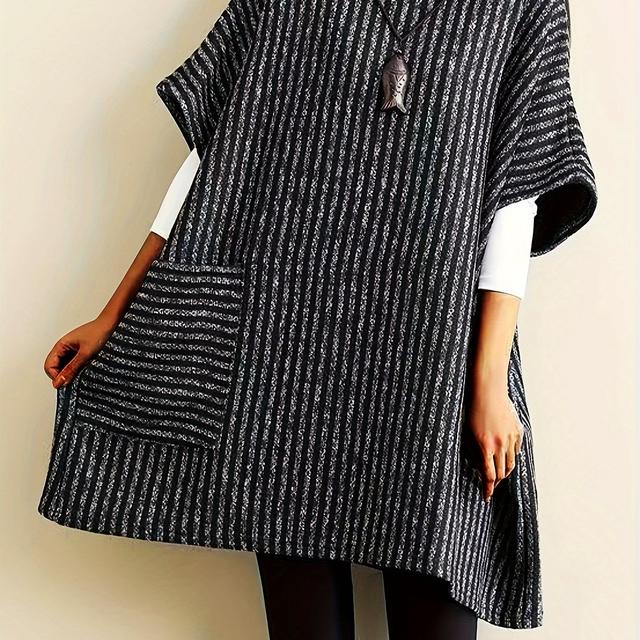 TEMU Suéter de punto con bolsillo de talla grande, jersey casual de cuello alto para otoño e invierno, ropa de talla grande para mujer