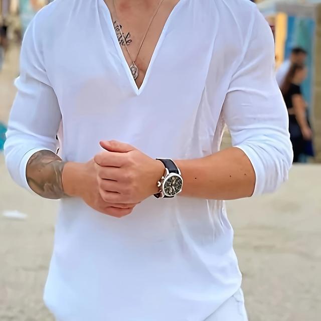 TEMU Herren Casual Mode Top: Kleur Zachte Geweven Stof, Minimalistisch en Stijlvol Overhemd met Lange Mouwen voor Outdoor Activiteiten, Veelzijdig Trendy Essentieel