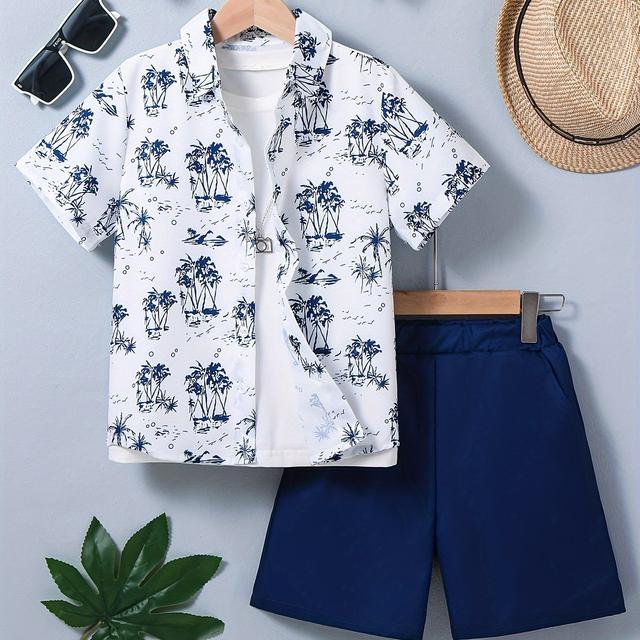 TEMU Summer Beach Floral Shirt With Trendy And Shorts Set, For Outdoor