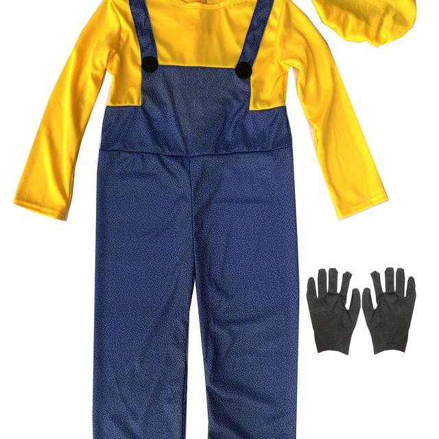 TEMU Karneváli Anime Sárga Javító Jelmez Cosplay Fiúk és Lányok Számára - Overál, Sapka és Kesztyűk Gyermek Születésnapi Parti Öltözködéshez