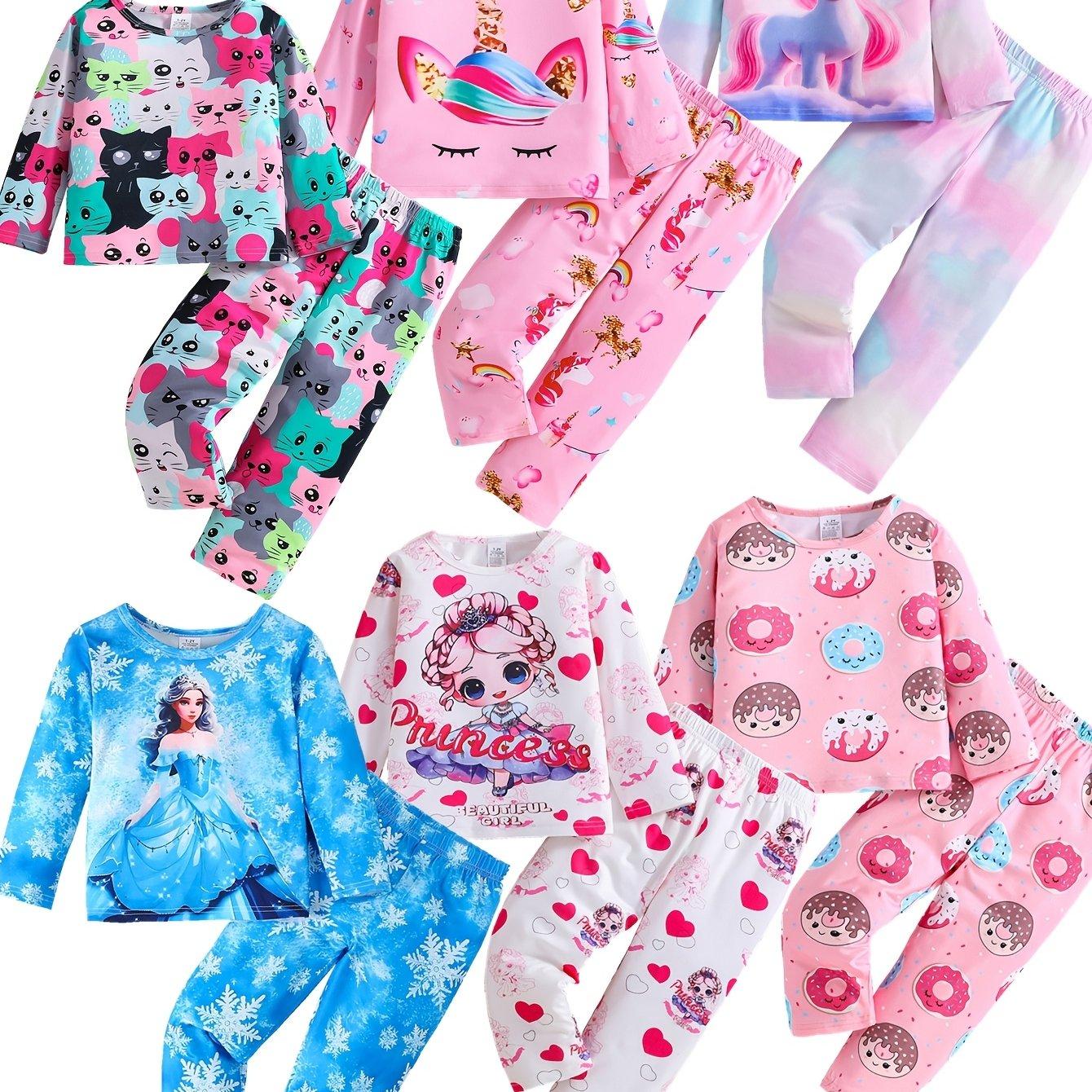 TEMU Random 3 Sets Of Girls' Pajamas Sets, Donut Cat Pattern Sets, Long-sleeved + Long Pants Sets, Comfortable And Skin-friendly Sets, As Daily Gifts (flame Retardant Has The 1615 Test)