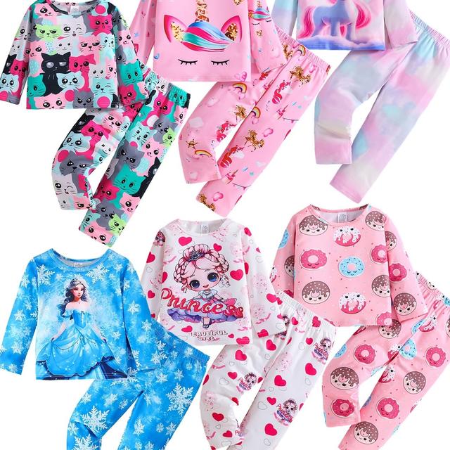 TEMU Random 3 Sets Of Girls' Pajamas Sets, Donut Cat Pattern Sets, Long-sleeved + Long Pants Sets, Comfortable And Skin-friendly Sets, As Daily Gifts (flame Retardant Has The 1615 Test)