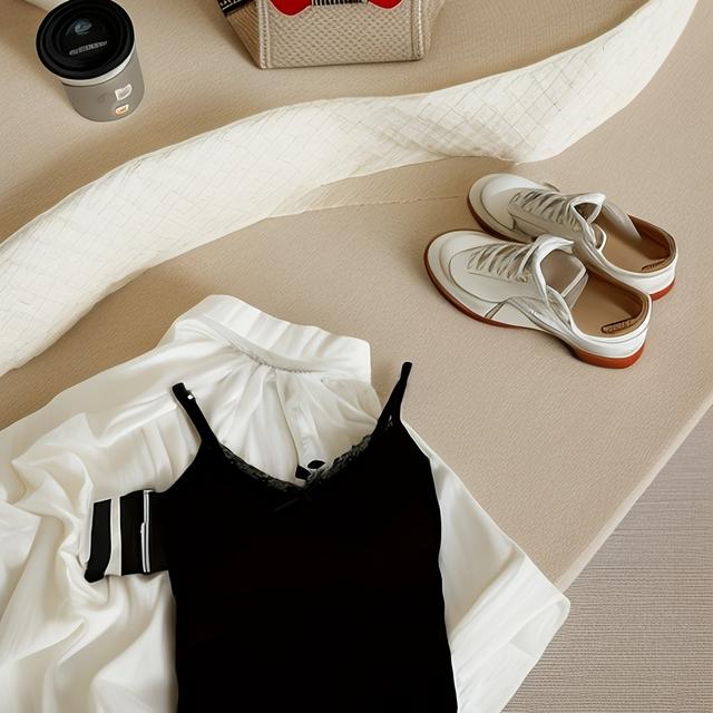 TEMU Korean-style Lace-trimmed Camisole With A Bow, Featuring A Sweet And Elegant Design With Built-in Padding